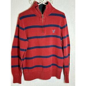 American Eagle Outfitter Men's L/XL Long Sleeve 1/4 Zip Pullover Sweater Stripes